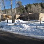 This house, located on the Florida River northeast of Durango, Colorado, features a curved wall in the central main living area which was designed to take maximum advantage of views due to a bend in the river.  Completed under previous employment at RM Bell & Associates.